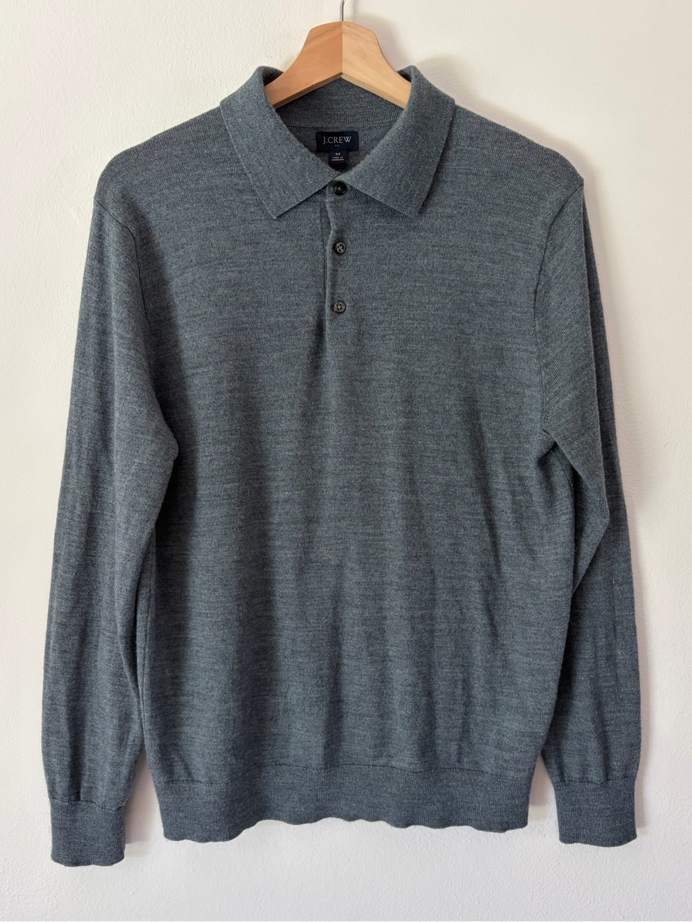 J.Crew Gray Merino Wool Blend Long Sleeve Sweater Polo Size Medium
